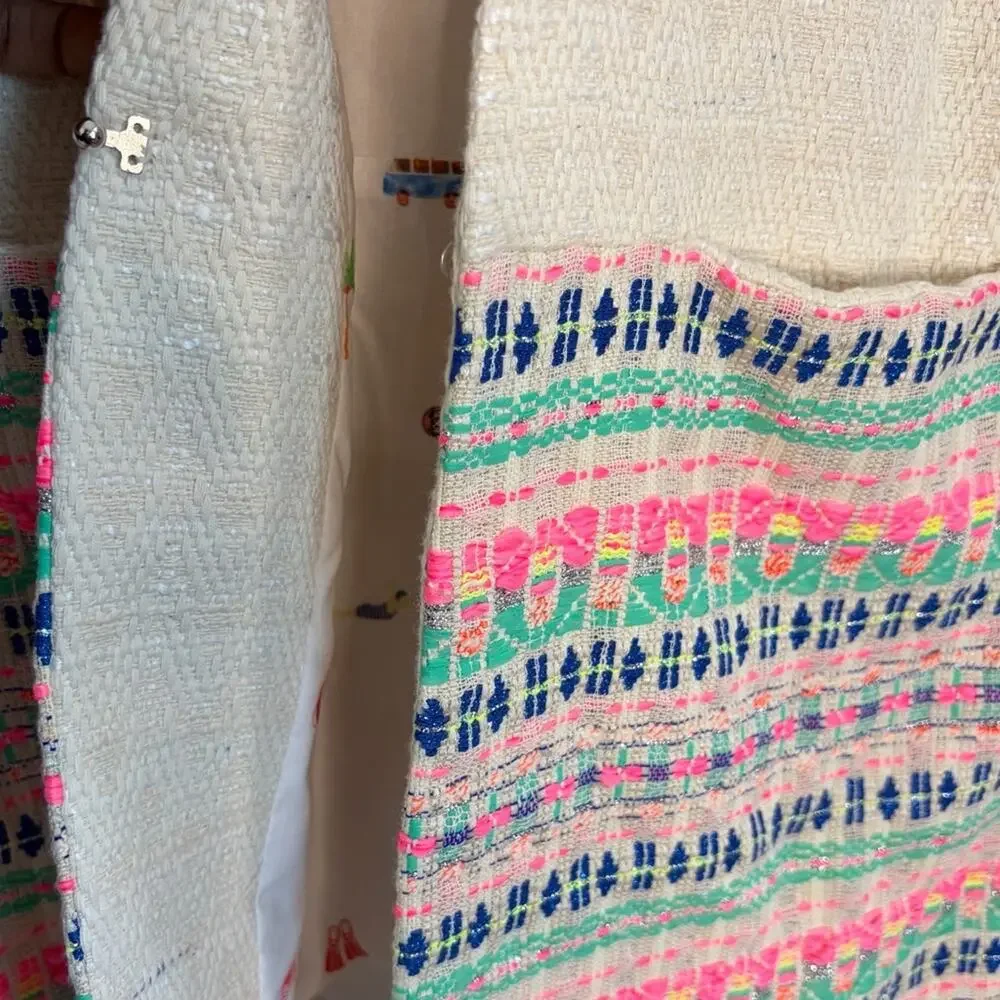 Anthropologie Vilagallo Embroidered Woven Tweed Long Jacket